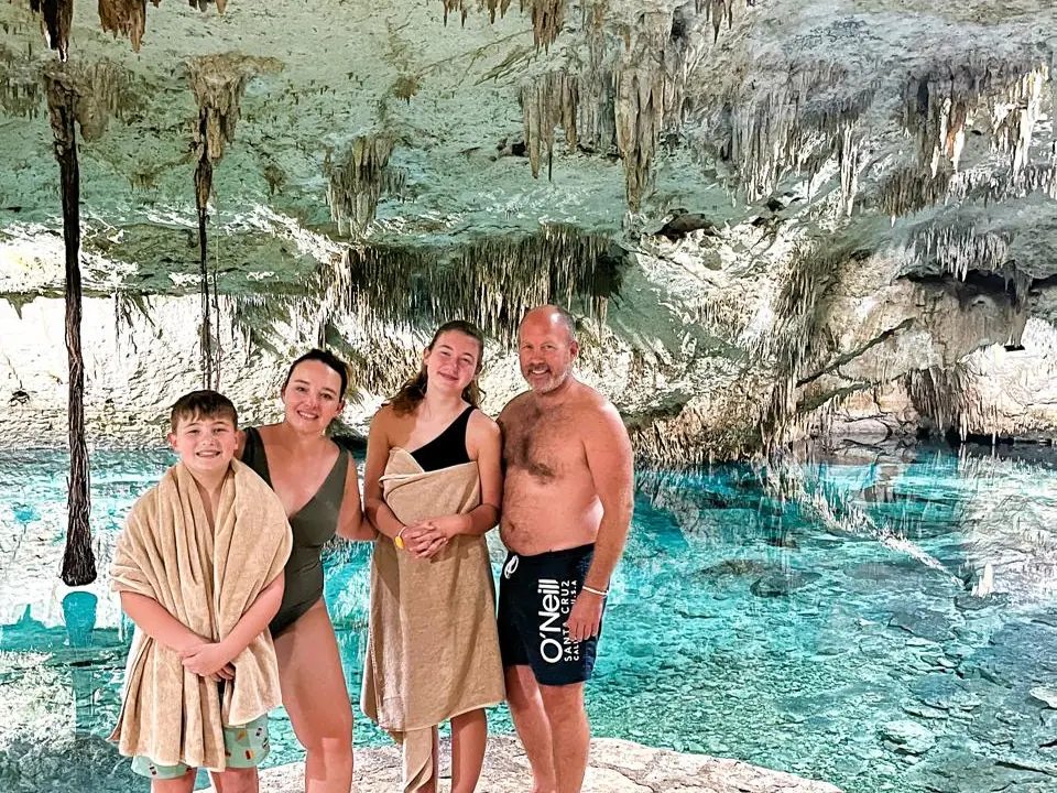 Guests on a guided cavern cenote visit